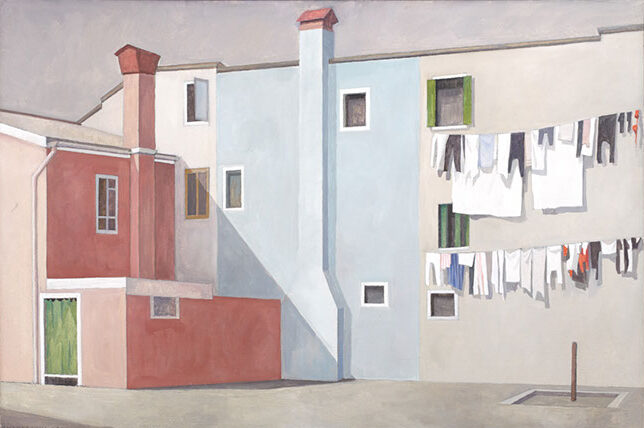a_his_05_01w Burano, Platz mit hellblauem Haus, 2005